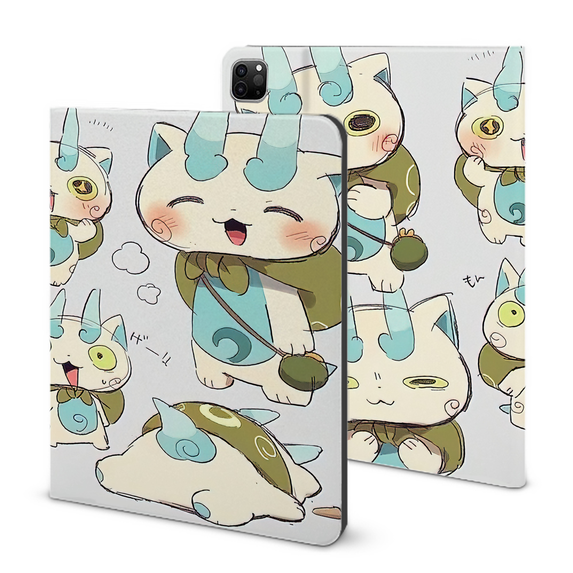 （画像用） 妖怪ウォッチ Yo-kai Watch IPad ケース ブック型 PUレザー TPU 耐衝撃 軽量 薄型 ペン収納なし 全面保護 IPad 各モデル対応